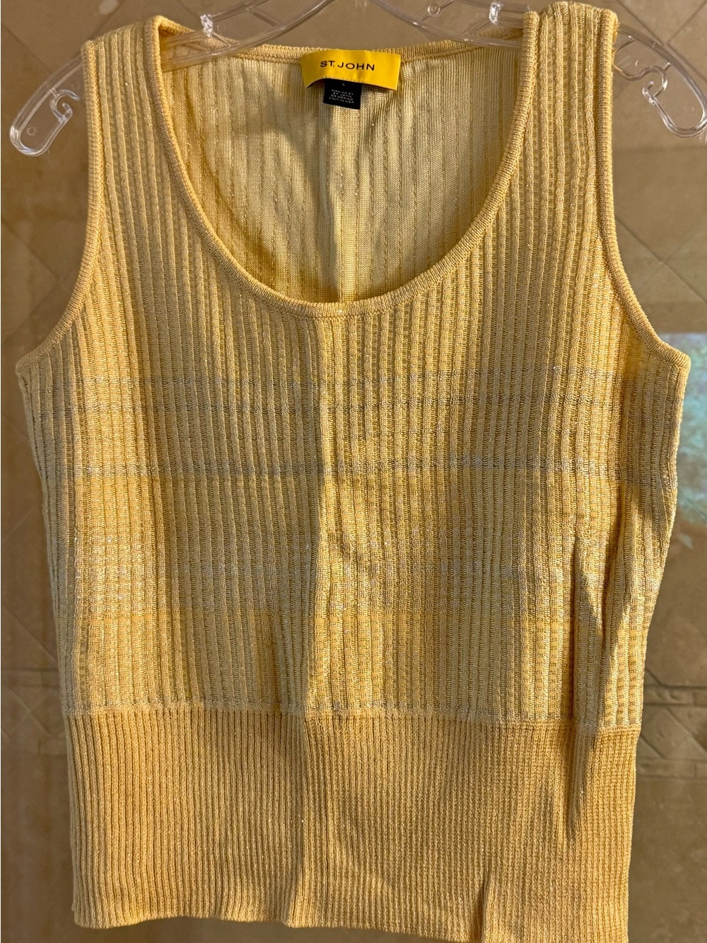 St. John Ribbed Knit Sleeveless Tank in Light Yellow-Cream